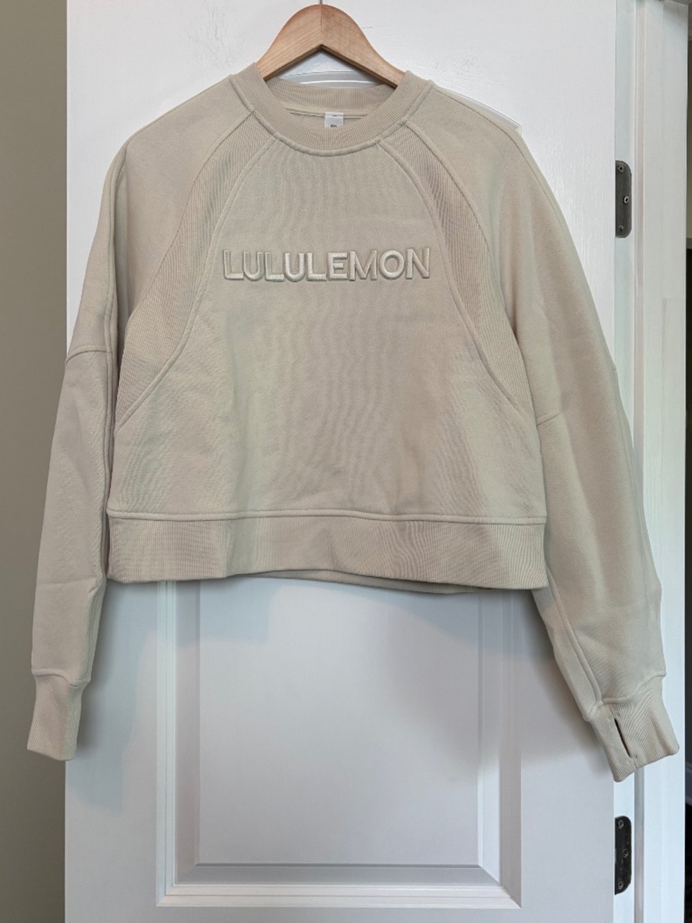 NWT Lululemon Scuba Oversized Pullover Bone XS/S Wordmark Fleece Sweatshirt